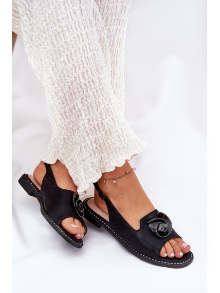 Shiny Women's Sandals With Decoration S.Barski KV51-006 Black