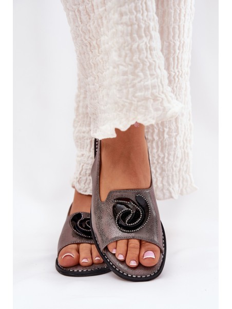 Shimmering Women's Sandals With Decoration S.Barski KV51-006 Gray