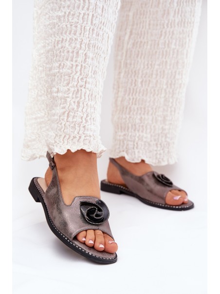 Shimmering Women's Sandals With Decoration S.Barski KV51-006 Gray