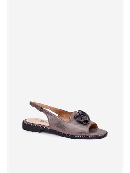 Shimmering Women's Sandals With Decoration S.Barski KV51-006 Gray