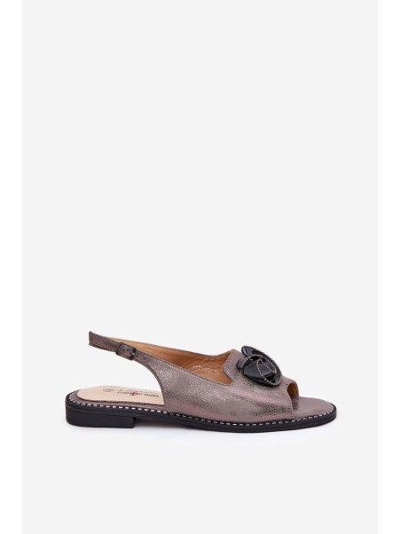 Shimmering Women's Sandals With Decoration S.Barski KV51-006 Gray