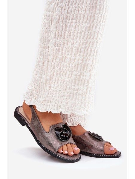 Shimmering Women's Sandals With Decoration S.Barski KV51-006 Gray