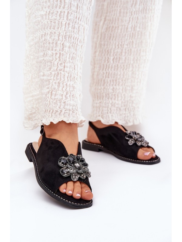 Women's Flat Heeled Sandals With Decoration S.Barski KV27-001 Black