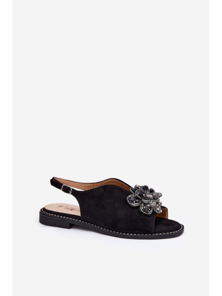 Women's Flat Heeled Sandals With Decoration S.Barski KV27-001 Black