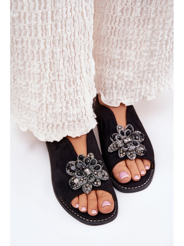 Women's Flat Heeled Sandals With Decoration S.Barski KV27-001 Black