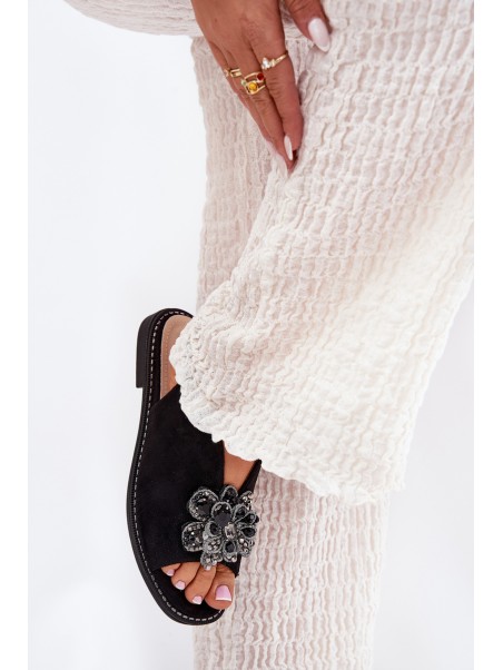 Women's Flat Heeled Sandals With Decoration S.Barski KV27-001 Black