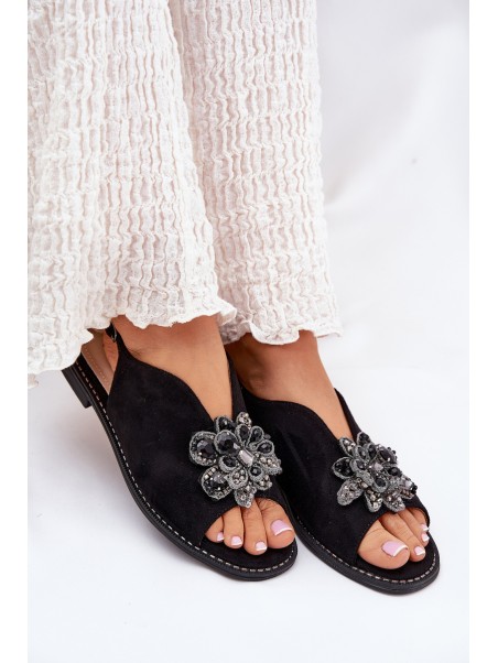 Women's Flat Heeled Sandals With Decoration S.Barski KV27-001 Black