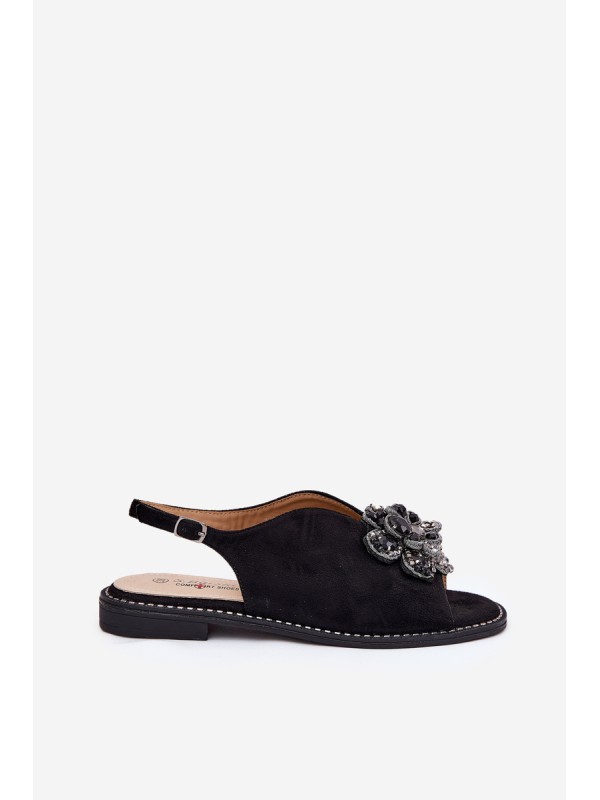 Women's Flat Heeled Sandals With Decoration S.Barski KV27-001 Black