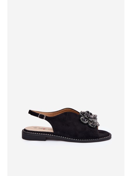 Women's Flat Heeled Sandals With Decoration S.Barski KV27-001 Black