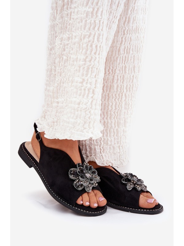 Women's Flat Heeled Sandals With Decoration S.Barski KV27-001 Black