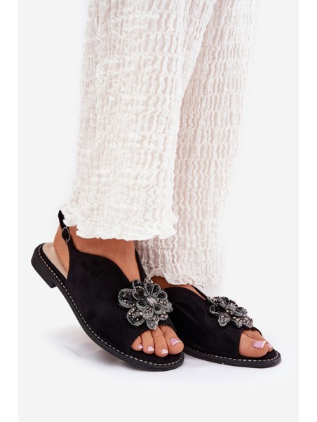 Women's Flat Heeled Sandals With Decoration S.Barski KV27-001 Black