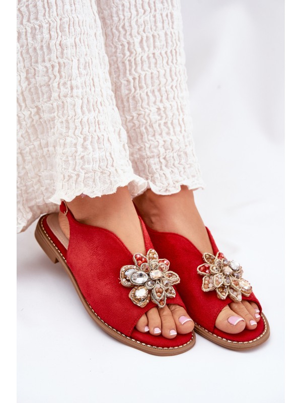 Women's Sandals On Flat Heel With Decoration S.Barski KV27-001 Red