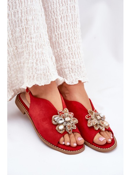 Women's Sandals On Flat Heel With Decoration S.Barski KV27-001 Red