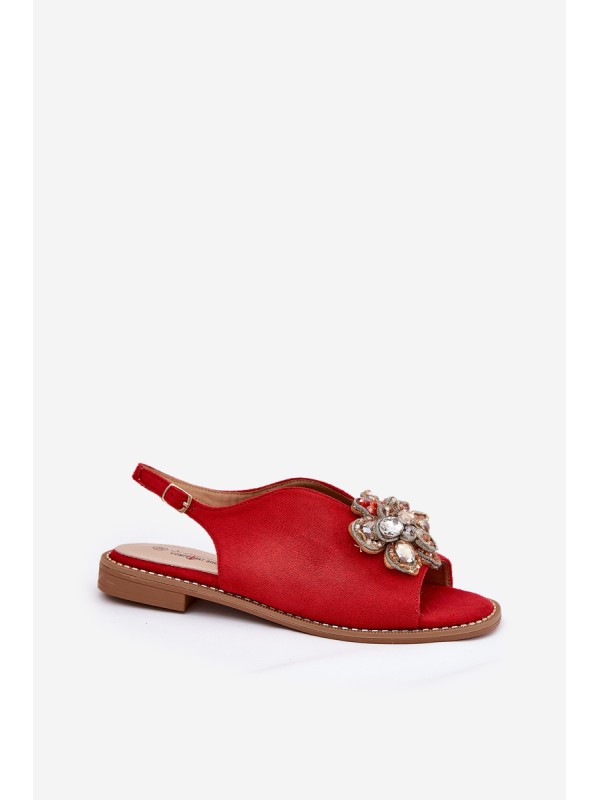 Women's Sandals On Flat Heel With Decoration S.Barski KV27-001 Red