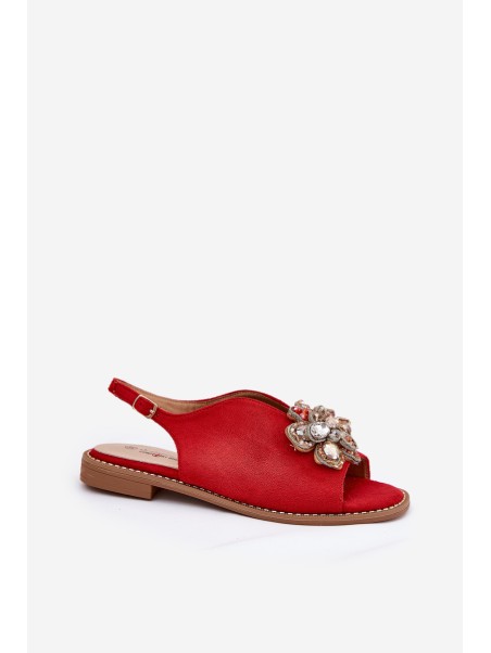 Women's Sandals On Flat Heel With Decoration S.Barski KV27-001 Red