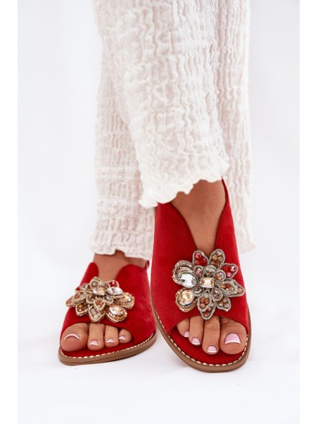 Women's Sandals On Flat Heel With Decoration S.Barski KV27-001 Red