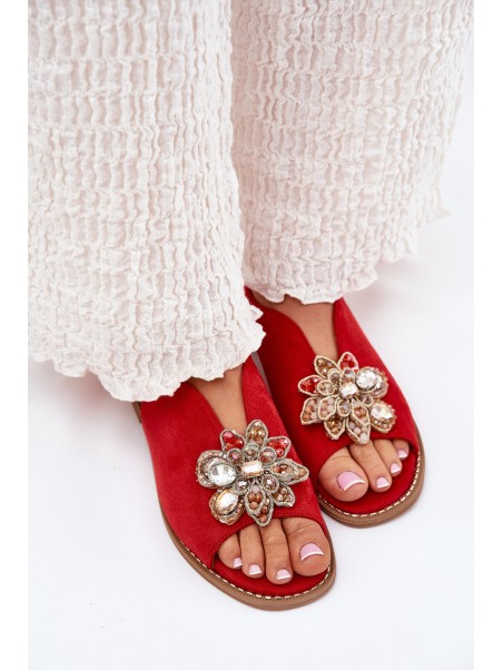 Women's Sandals On Flat Heel With Decoration S.Barski KV27-001 Red