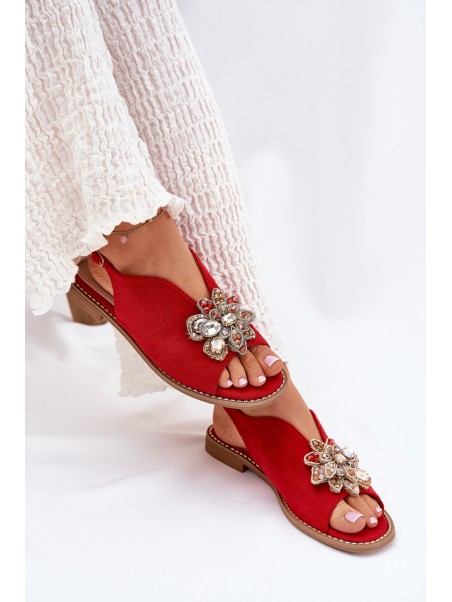Women's Sandals On Flat Heel With Decoration S.Barski KV27-001 Red