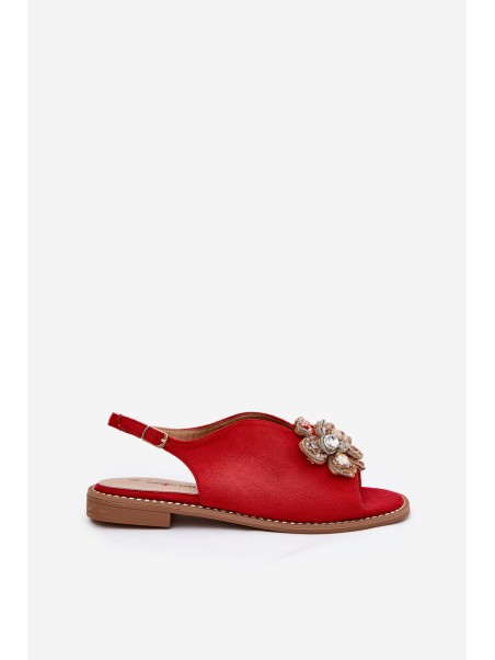 Women's Sandals On Flat Heel With Decoration S.Barski KV27-001 Red