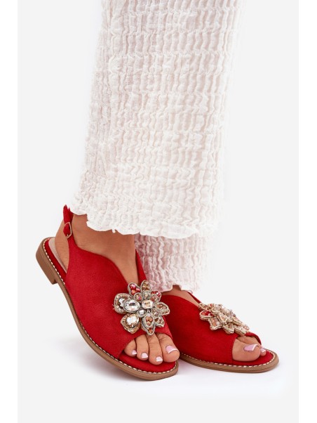 Women's Sandals On Flat Heel With Decoration S.Barski KV27-001 Red