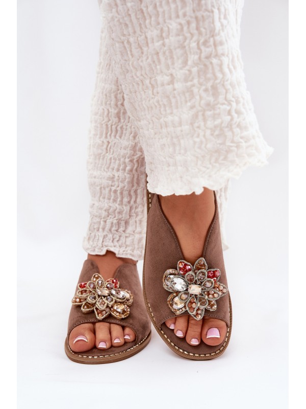 Ladies Sandals On Flat Heel With Decoration S.Barski KV27-001 Dark Beige 2