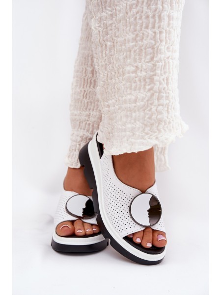 Leather Women's Wedge Sandals With Decoration S.Barski LR51-788 White