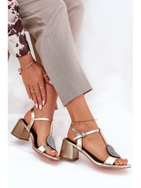 Leather Heeled Sandals With Decoration D&A JC51-842 Gold