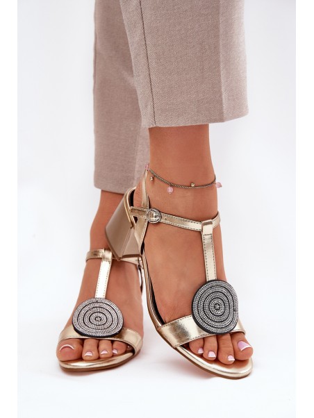 Leather Heeled Sandals With Decoration D&A JC51-842 Gold