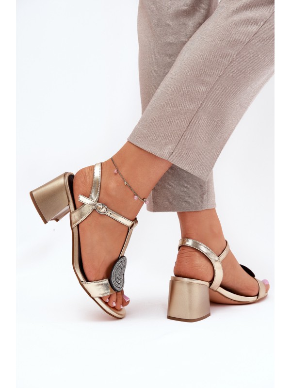 Leather Heeled Sandals With Decoration D&A JC51-842 Gold