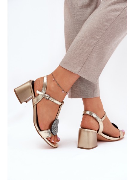 Leather Heeled Sandals With Decoration D&A JC51-842 Gold