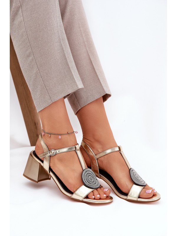Leather Heeled Sandals With Decoration D&A JC51-842 Gold