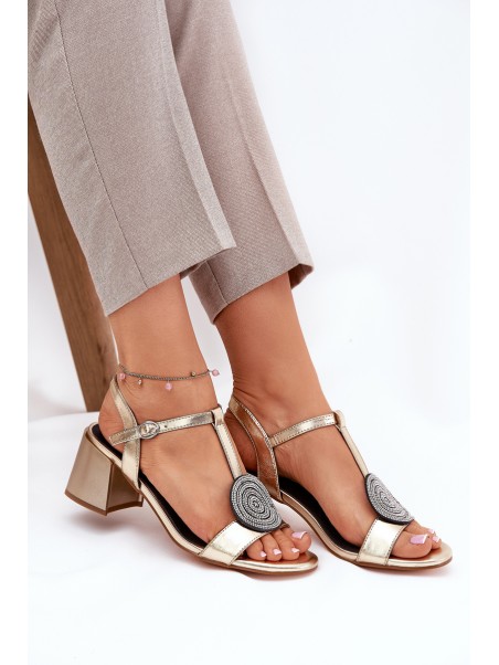 Leather Heeled Sandals With Decoration D&A JC51-842 Gold