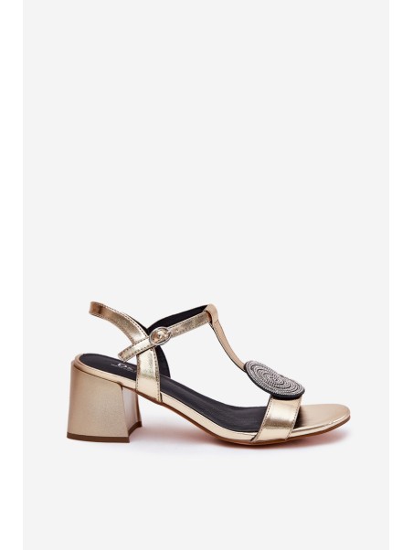 Leather Heeled Sandals With Decoration D&A JC51-842 Gold