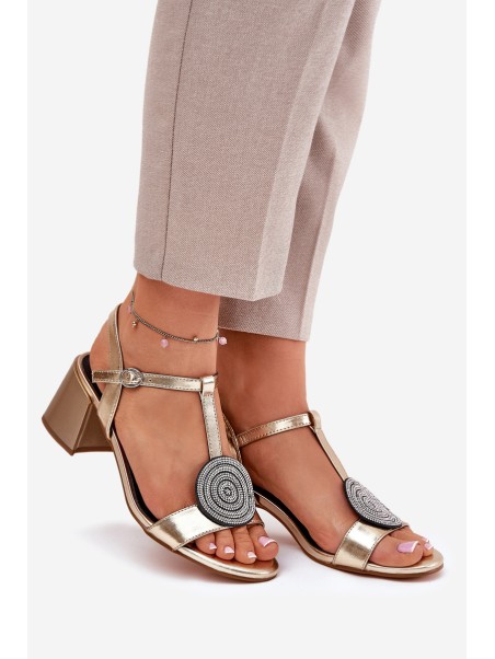 Leather Heeled Sandals With Decoration D&A JC51-842 Gold