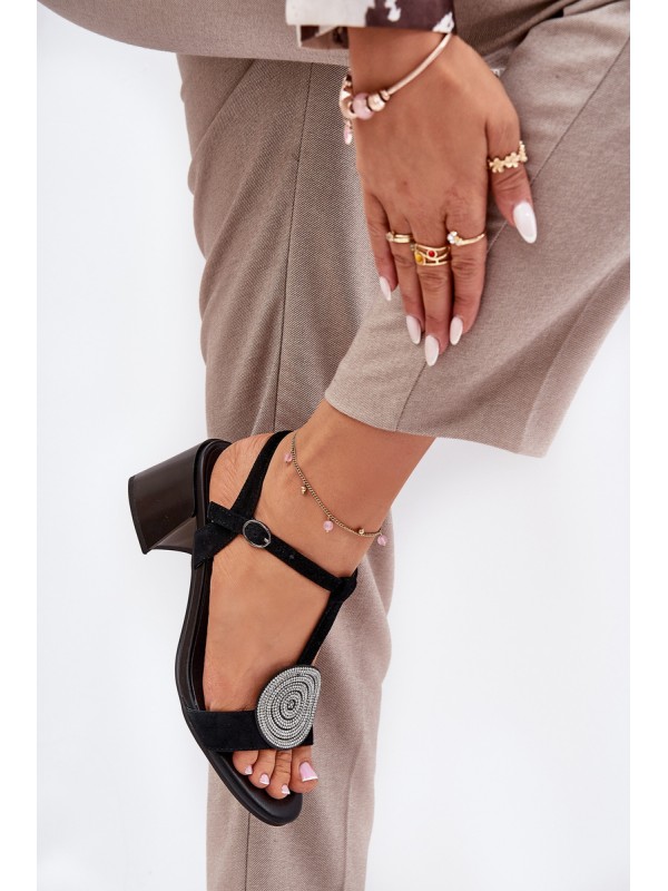 Leather Heeled Sandals With Decoration D&A JC51-842 Black