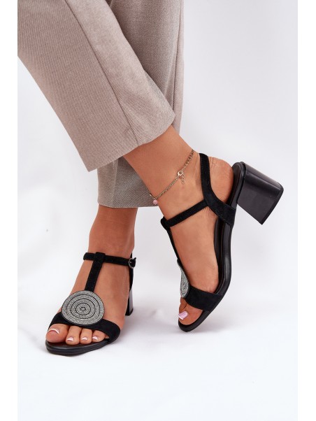 Leather Heeled Sandals With Decoration D&A JC51-842 Black