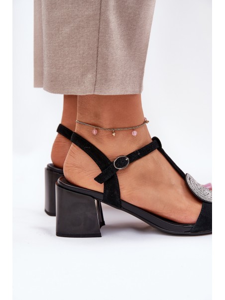 Leather Heeled Sandals With Decoration D&A JC51-842 Black