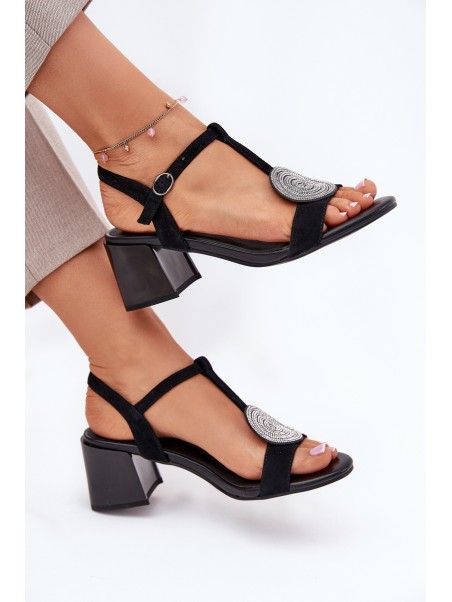 Leather Heeled Sandals With Decoration D&A JC51-842 Black