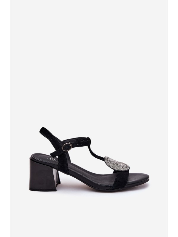 Leather Heeled Sandals With Decoration D&A JC51-842 Black