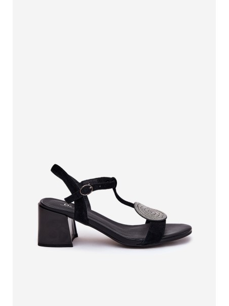 Leather Heeled Sandals With Decoration D&A JC51-842 Black