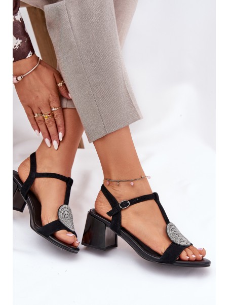 Leather Heeled Sandals With Decoration D&A JC51-842 Black