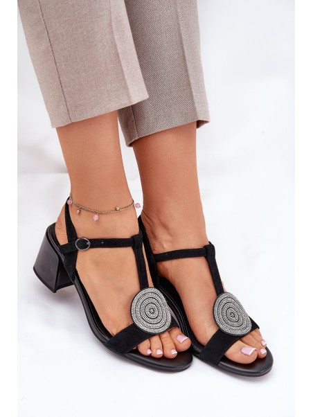 Leather Heeled Sandals With Decoration D&A JC51-842 Black