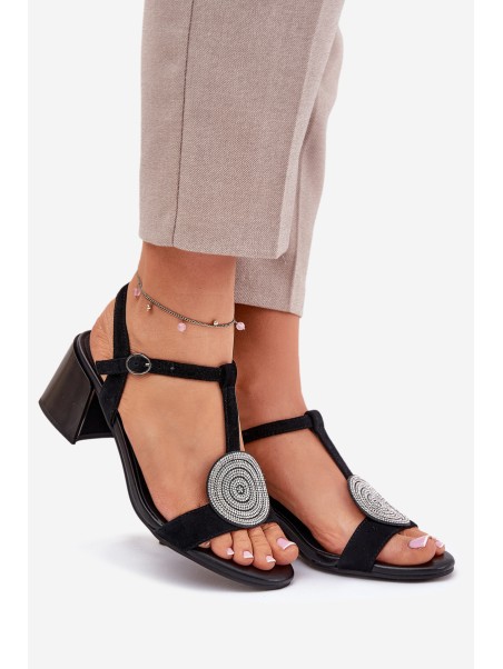 Leather Heeled Sandals With Decoration D&A JC51-842 Black