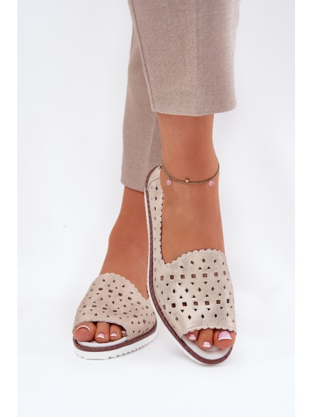 Leather Perforated Ballet Flats With Open Toes S.Barski LR51-922 Beige