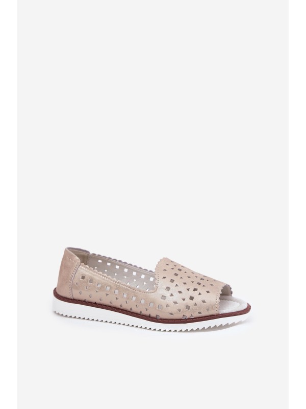 Leather Perforated Ballet Flats With Open Toes S.Barski LR51-922 Beige