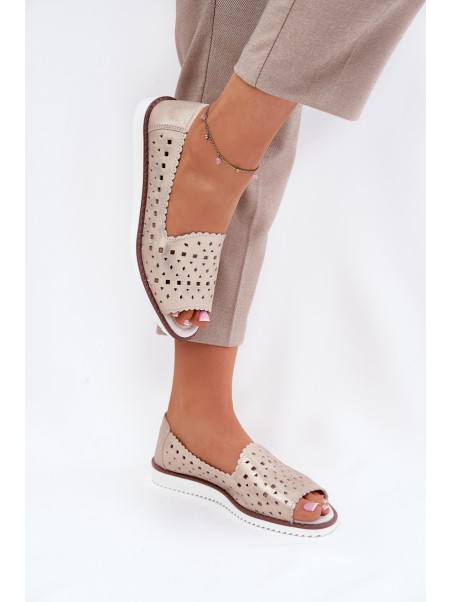 Leather Perforated Ballet Flats With Open Toes S.Barski LR51-922 Beige