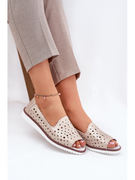 Leather Perforated Ballet Flats With Open Toes S.Barski LR51-922 Beige