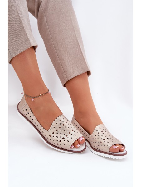 Leather Perforated Ballet Flats With Open Toes S.Barski LR51-922 Beige