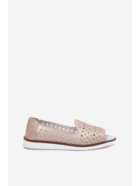 Leather Perforated Ballet Flats With Open Toes S.Barski LR51-922 Beige