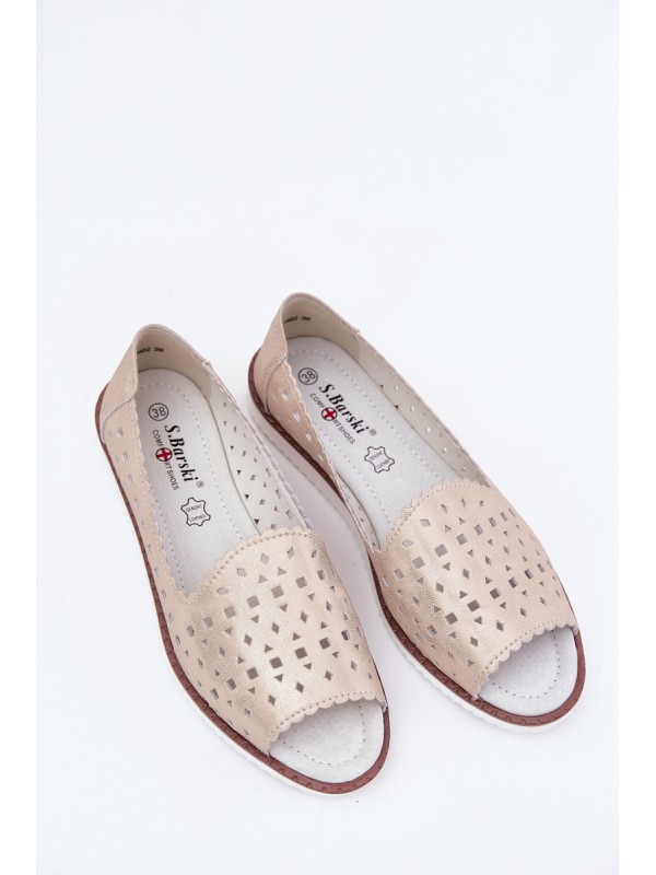 Leather Perforated Ballet Flats With Open Toes S.Barski LR51-922 Beige